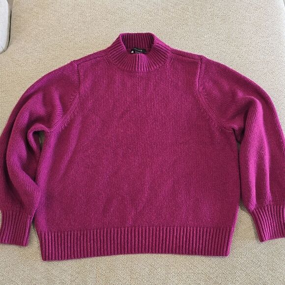 Ann Taylor Plum Purple Balloon Sleeve Mock Neck Sweater - Size XL - Picture 2 of 11